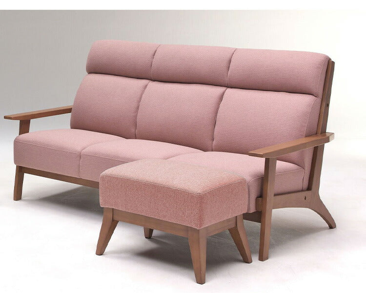 カウチソファ 2点セット 3人掛け スツール オットマン付き ソファ sofa ファブリック 天然木 肘付き 脚付き グレー ピンク ネイビー タモ材 無垢材 おしゃれ 北欧 ナチュラル(代引不可)