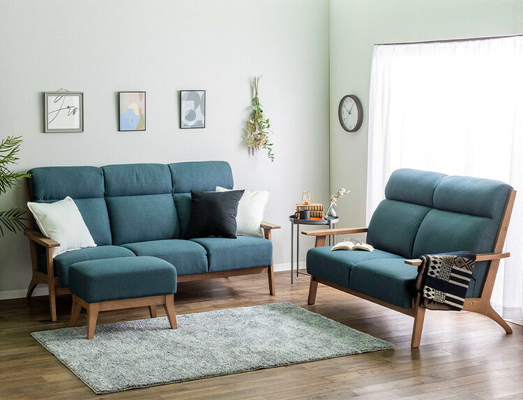 カウチソファ 3点セット 3人掛け 2人掛け スツール オットマン付き ソファ sofa ファブリック 天然木 肘付き 脚付き グレー ピンク ネイビー タモ材 無垢材 おしゃれ 北欧 ナチュラル(代引不可)