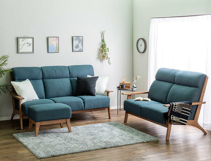 カウチソファ 3点セット 3人掛け 2人掛け スツール オットマン付き ソファ sofa ファブリック 天然木 肘付き 脚付き グレー ピンク ネイビー タモ材 無垢材 おしゃれ 北欧 ナチュラル(代引不可)