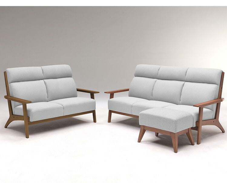 カウチソファ 3点セット 3人掛け 2人掛け スツール オットマン付き ソファ sofa ファブリック 天然木 肘付き 脚付き グレー ピンク ネイビー タモ材 無垢材 おしゃれ 北欧 ナチュラル(代引不可)