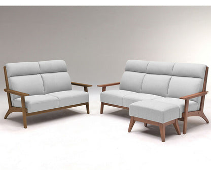 カウチソファ 3点セット 3人掛け 2人掛け スツール オットマン付き ソファ sofa ファブリック 天然木 肘付き 脚付き グレー ピンク ネイビー タモ材 無垢材 おしゃれ 北欧 ナチュラル(代引不可)
