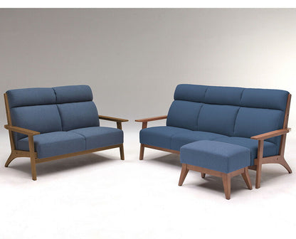 カウチソファ 3点セット 3人掛け 2人掛け スツール オットマン付き ソファ sofa ファブリック 天然木 肘付き 脚付き グレー ピンク ネイビー タモ材 無垢材 おしゃれ 北欧 ナチュラル(代引不可)