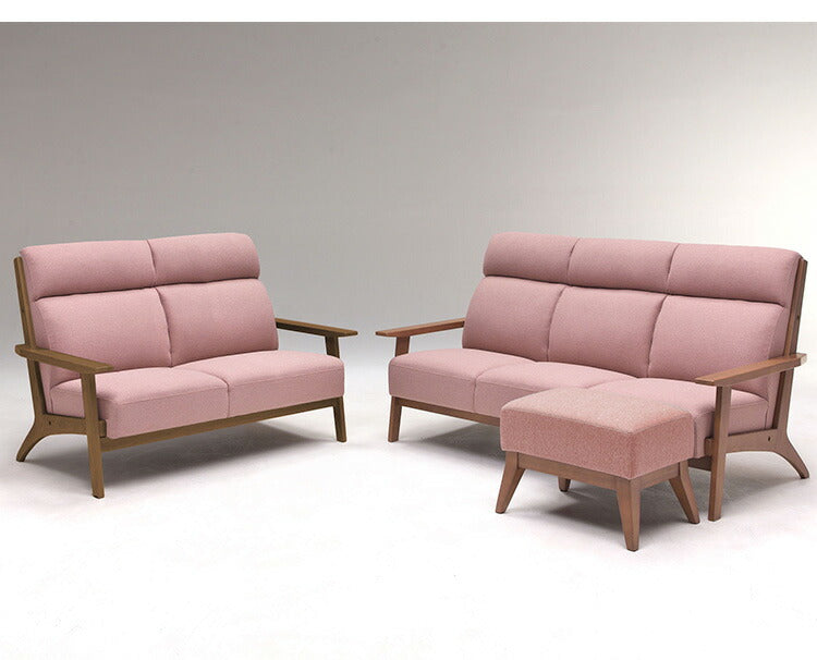 カウチソファ 3点セット 3人掛け 2人掛け スツール オットマン付き ソファ sofa ファブリック 天然木 肘付き 脚付き グレー ピンク ネイビー タモ材 無垢材 おしゃれ 北欧 ナチュラル(代引不可)