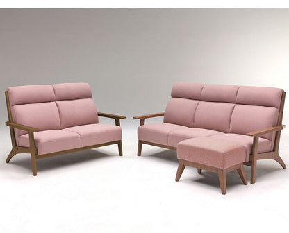 カウチソファ 3点セット 3人掛け 2人掛け スツール オットマン付き ソファ sofa ファブリック 天然木 肘付き 脚付き グレー ピンク ネイビー タモ材 無垢材 おしゃれ 北欧 ナチュラル(代引不可)