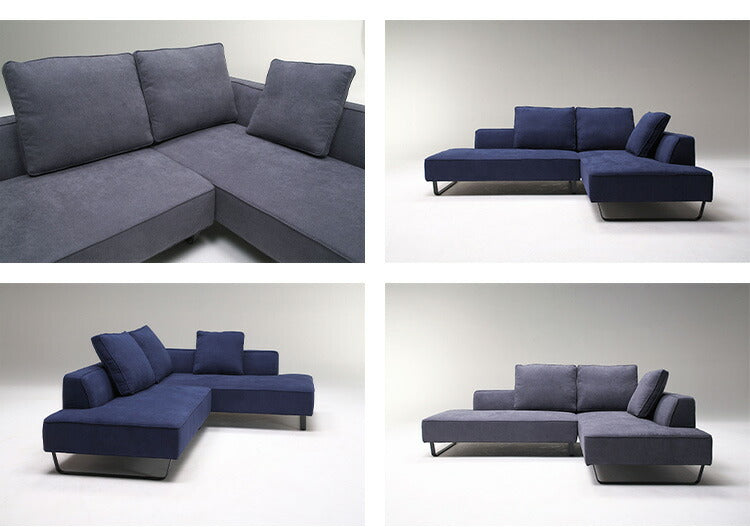 ソファ カウチソファー l字 ソファー 3人掛け 4人掛け ファブリック 布 L型 スチール ローバック 三人掛け 高級 モダン 3P 大きい カウチソファ コーナーソファ ブルー グレー(代引不可)