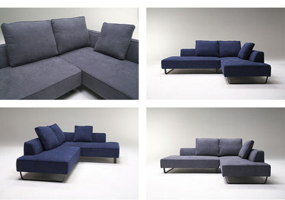 ソファ カウチソファー l字 ソファー 3人掛け 4人掛け ファブリック 布 L型 スチール ローバック 三人掛け 高級 モダン 3P 大きい カウチソファ コーナーソファ ブルー グレー(代引不可)