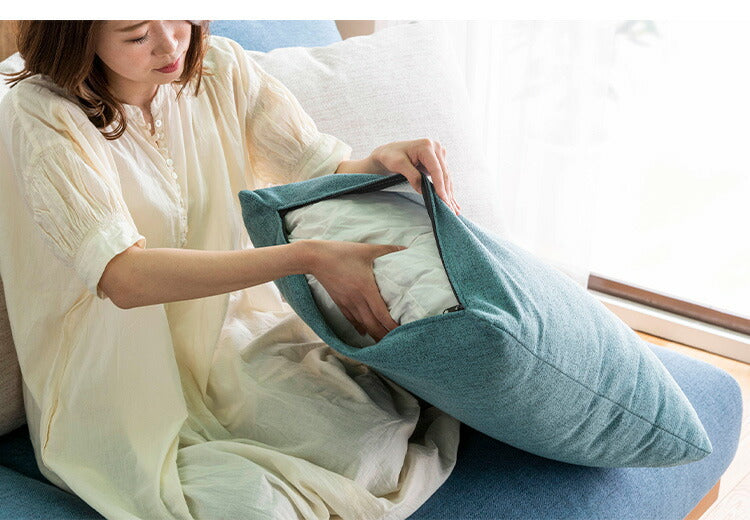 ソファ ソファベッド 幅180 3人掛け 天然木フレーム 北欧 ゆったり ファブリック 広々 ゆったり 羽毛 クッション ボリューム 柔らかい 大きい ブルー グレー(代引不可)