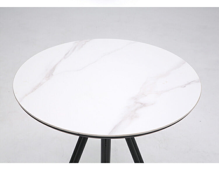 セラミック ダイニングセット 3点セット 2人掛け ラウンドテーブル 360°回転 ダイニングチェア 合皮 アイアン モダン おしゃれ ホワイト 白 グレー モノトーン 円形(代引不可)