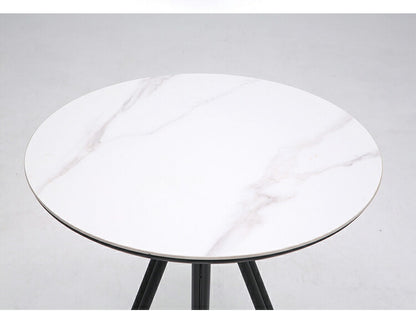 セラミック ダイニングセット 3点セット 2人掛け ラウンドテーブル 360°回転 ダイニングチェア 合皮 アイアン モダン おしゃれ ホワイト 白 グレー モノトーン 円形(代引不可)