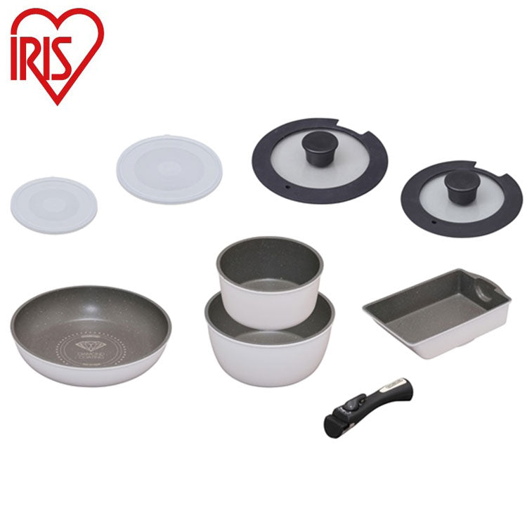 アイリスオーヤマ フライパンセット IH 9点セット 着脱ハンドル ダイヤモンドコートパンマーブルIH用9点セット ISN-SE9 IRIS OYAMA キッチン 調理用品 キッチンツール(代引不可)