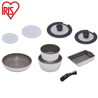 アイリスオーヤマ フライパンセット IH 9点セット 着脱ハンドル ダイヤモンドコートパンマーブルIH用9点セット ISN-SE9 IRIS OYAMA キッチン 調理用品 キッチンツール(代引不可)