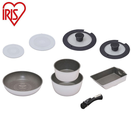 アイリスオーヤマ フライパンセット IH 9点セット 着脱ハンドル ダイヤモンドコートパンマーブルIH用9点セット ISN-SE9 IRIS OYAMA キッチン 調理用品 キッチンツール(代引不可)