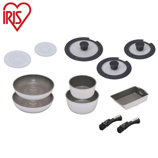 アイリスオーヤマ フライパンセット IH 12点セット 着脱ハンドル ダイヤモンドコートパンマーブルIH用12点セット ISN-SE12 IRIS OYAMA キッチン 調理用品 キッチンツール(代引不可)