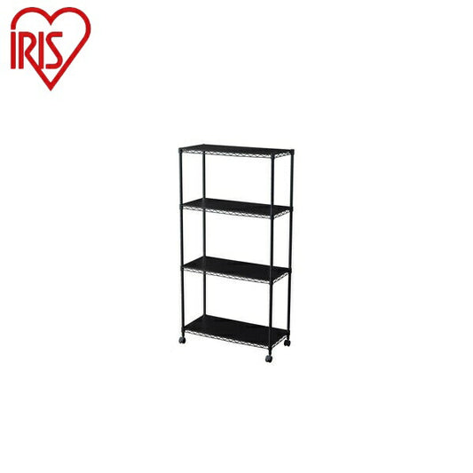 アイリスオーヤマ カラーメタルラック ウッドボード付き スチールラック CMM-75144B ブラック 本棚 収納棚 シェルフ キッチンラック リビング レンジ台 収納 IRIS OYAMA(代引不可)