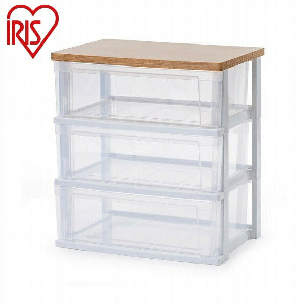 アイリスオーヤマ ウッドトップチェスト チェスト 3段 NSW-543WT ウッドトップチェスト タンス たんす 北欧 3段 おしゃれ クリア タンス たんす チェスト 木天板 押し 収納ボックス IRIS OYAMA(代引不可)