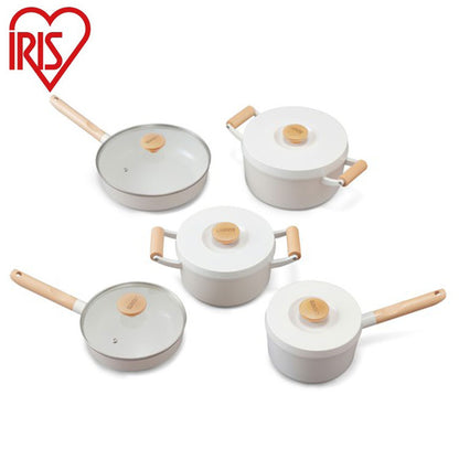 アイリスオーヤマ フライパン・鍋 10点セット 木目調ハンドル 可愛い かわいい おしゃれ ルオント フライパン・なべ 10点セット LUO-SE10W IRIS OYAMA(代引不可)