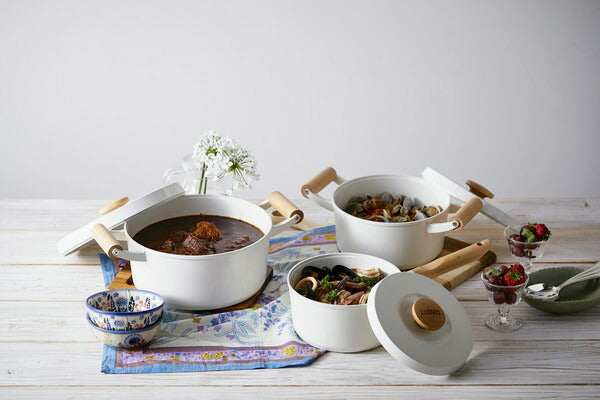 アイリスオーヤマ フライパン・鍋 10点セット 木目調ハンドル 可愛い かわいい おしゃれ ルオント フライパン・なべ 10点セット LUO-SE10W IRIS OYAMA(代引不可)