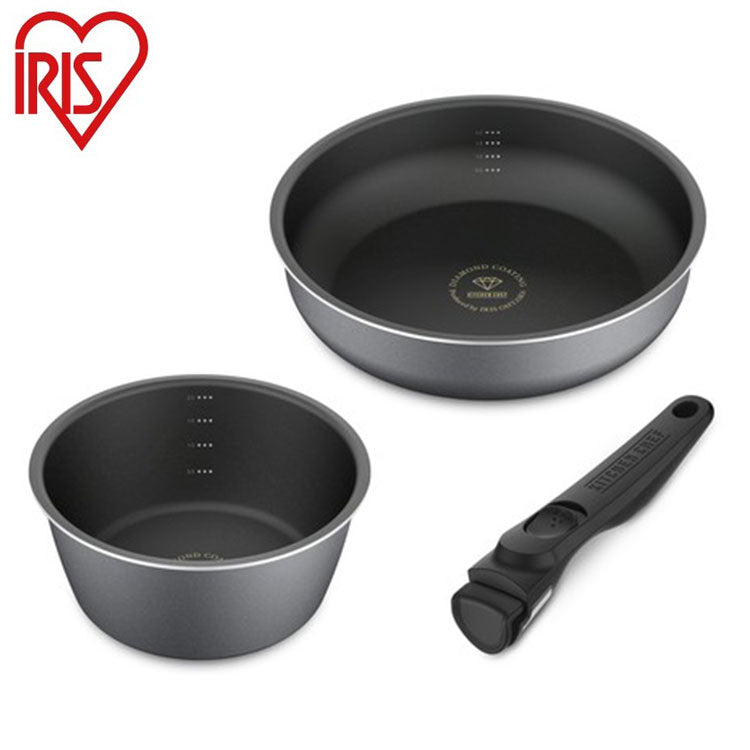 アイリスオーヤマ フライパンセット IH3点セット 着脱ハンドル ダイヤモンドコートパンディープラス IH3点セット DCI-S3S IRIS OYAMA キッチン 調理用品 キッチンツール(代引不可)