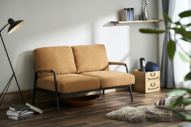 アイリスオーヤマ コーデュロイソファ 2P アイアンフレーム 2人掛けコーデュロイソファ 肘付き 肘あり ポケットコイル インダストリアル ソファー 北欧 ライトブラウン SFCS-120 IRIS OYAMA(代引不可)