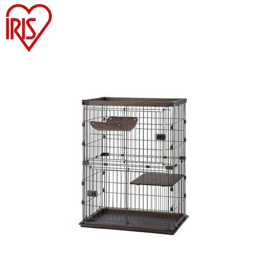 アイリスオーヤマ ウッディキャットケージ2段 猫 ケージ 2段 ウッディキャットケージ2段 PWCR-962V ライトナチュラル 木目調 猫 ゲージ ハンモック 棚板 留守番 スライドドア 室内 屋内 IRIS OYAMA(代引不可)