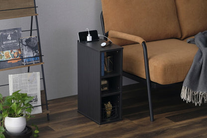 アイリスオーヤマ ナイトテーブル 棚付き 幅18 サイドテーブル コンセント ナイトテーブル ベッドサイド スマホスタンド付き 棚 ラック 収納付き 隙間収納 すき間収納 ブラック NTB-180R IRIS OYAMA(代引不可)