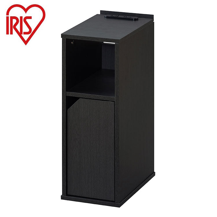 アイリスオーヤマ ナイトテーブル 扉付き 幅18 サイドテーブル コンセント ナイトテーブル ベッドサイド スマホスタンド付き 扉 収納付き 隙間収納 すき間収納 ブラック NTB-180T IRIS OYAMA(代引不可)