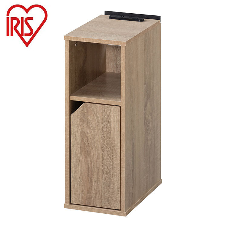 アイリスオーヤマ ナイトテーブル 扉付き 幅18 サイドテーブル コンセント ナイトテーブル ベッドサイド スマホスタンド付き 扉 収納付き 隙間収納 すき間収納 ライトナチュラル NTB-180T IRIS OYAMA(代引不可)