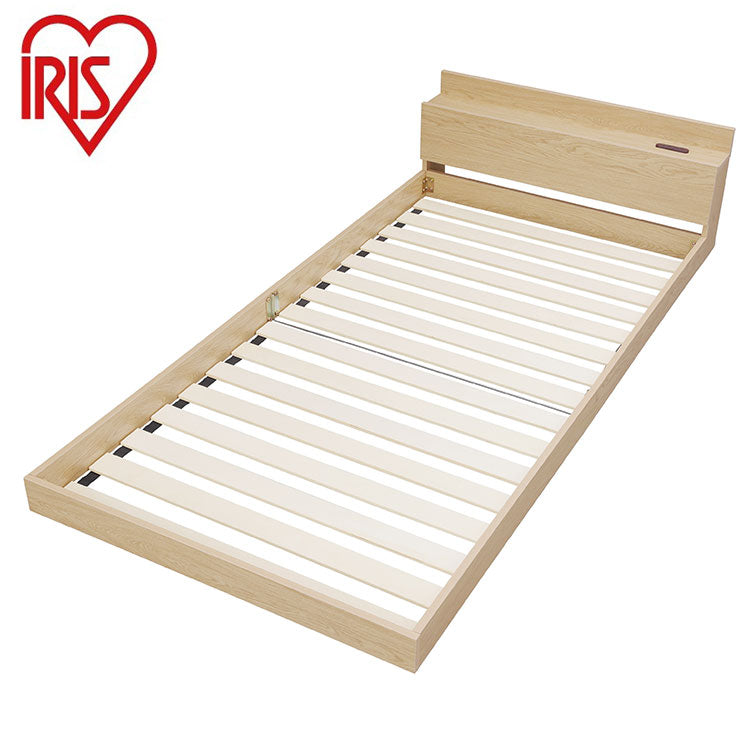 アイリスオーヤマ フロアベッド S シングル ローベッド 2口コンセント 宮付き 棚付き 宮棚付き ヘッドボード ベッドフレーム すのこ ナチュラル FBM-S IRIS OYAMA(代引不可)