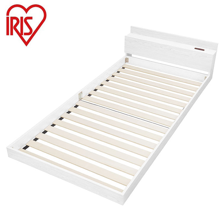 アイリスオーヤマ フロアベッド S シングル ローベッド 2口コンセント 宮付き 棚付き 宮棚付き ヘッドボード ベッドフレーム すのこ ホワイト FBM-S IRIS OYAMA(代引不可)