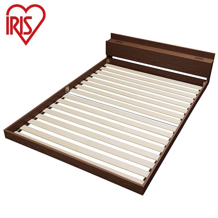 アイリスオーヤマ フロアベッド D ダブル ローベッド 2口コンセント 宮付き 棚付き 宮棚付き ヘッドボード ベッドフレーム すのこ ブラウン FBM-D IRIS OYAMA(代引不可)
