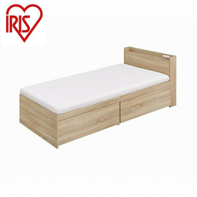 アイリスオーヤマ ウレタンマットレス付き大容量収納ベッド宮付き SS DSBM-SS ライトナチュラル IRIS OHYAMA(代引不可)