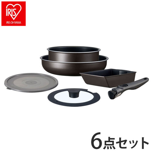 アイリスオーヤマ TERACOAT テラコート フライパンセット 6点セット EHDC-T6S グレイッシュブラウン 取っ手のとれる 着脱 フライパン 鍋 セット IRIS OHYAMA(代引不可)