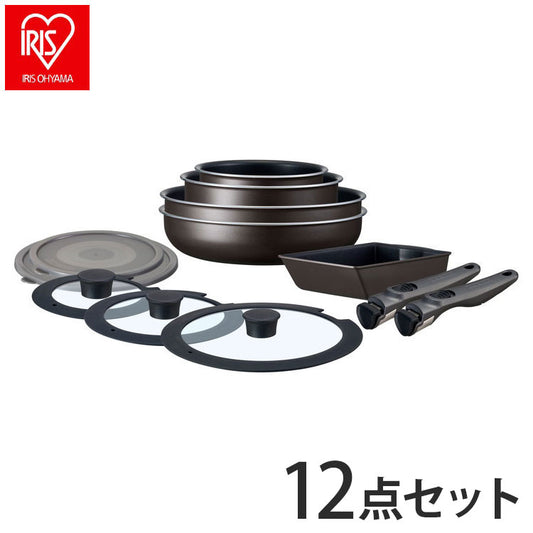 アイリスオーヤマ TERACOAT テラコート フライパンセット 12点セット EHDC-T12S グレイッシュブラウン 取っ手のとれる 着脱 フライパン 鍋 セット IRIS OHYAMA(代引不可)
