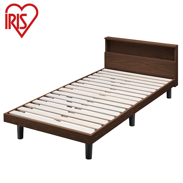 アイリスオーヤマ すのこベッド S シングル ヘッドボード付き 2口コンセント スマホスタンド 棚付き 宮付き 宮棚付き ベッドフレーム すのこベッド 通気性 ブラウン SNB-S IRIS OYAMA(代引不可)