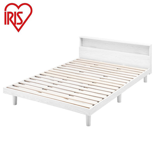 アイリスオーヤマ すのこベッド D ダブル ヘッドボード付き 2口コンセント スマホスタンド 棚付き 宮付き 宮棚付き ベッドフレーム すのこベッド 通気性 ホワイト SNB-D IRIS OYAMA(代引不可)