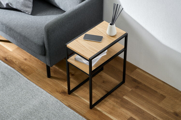 アイリスオーヤマ スチールフレームサイドテーブル ナイトテーブル ベッドサイドテーブル 棚付き ナイトボード リビング コンパクト 寝室 スチール脚 ナチュラル SFST-247 IRIS OYAMA(代引不可)