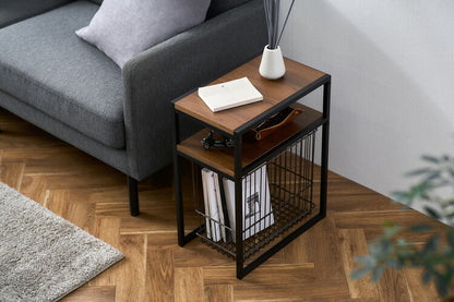 アイリスオーヤマ スチールフレームサイドテーブル ナイトテーブル ベッドサイドテーブル 棚付き ナイトボード リビング コンパクト 寝室 スチール脚 ウォールナット SFST-247 IRIS OYAMA(代引不可)