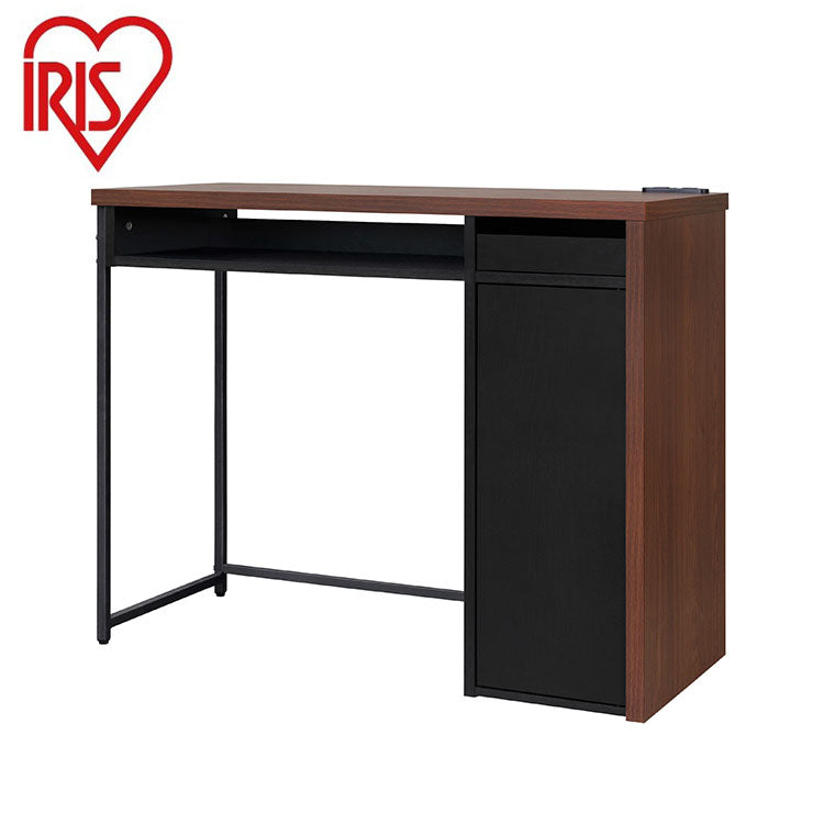 アイリスオーヤマ 収納付きデスク デスク 学習机 収納 パソコンデスク PCデスク 学習デスク 木目調 スチール脚 収納付き コンセント付き simple style ウォールナット/ブラック SDK-890 IRIS OYAMA(代引不可)