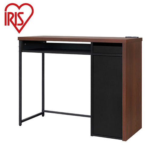 アイリスオーヤマ 収納付きデスク デスク 学習机 収納 パソコンデスク PCデスク 学習デスク 木目調 スチール脚 収納付き コンセント付き simple style ウォールナット/ブラック SDK-890 IRIS OYAMA(代引不可)
