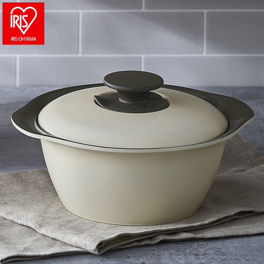 アイリスオーヤマ 無加水鍋 20cm MKS-20 ディープアイボリー セラミック鍋 くすみカラー 可愛い かわいい おしゃれ IRIS OHYAMA(代引不可)