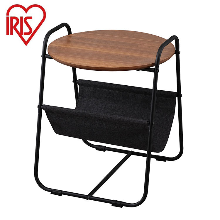 アイリスオーヤマ 丸型 収納付き サイドテーブル ミニテーブル ソファテーブル カフェテーブル 円形天板 スチールフレームサイドテーブル ウォールナット SFST-400F IRIS OYAMA(代引不可)