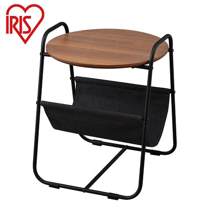 アイリスオーヤマ 丸型 収納付き サイドテーブル ミニテーブル ソファテーブル カフェテーブル 円形天板 スチールフレームサイドテーブル ウォールナット SFST-400F IRIS OYAMA(代引不可)