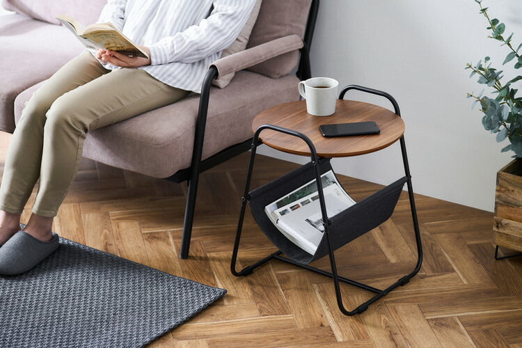 アイリスオーヤマ 丸型 収納付き サイドテーブル ミニテーブル ソファテーブル カフェテーブル 円形天板 スチールフレームサイドテーブル ウォールナット SFST-400F IRIS OYAMA(代引不可)