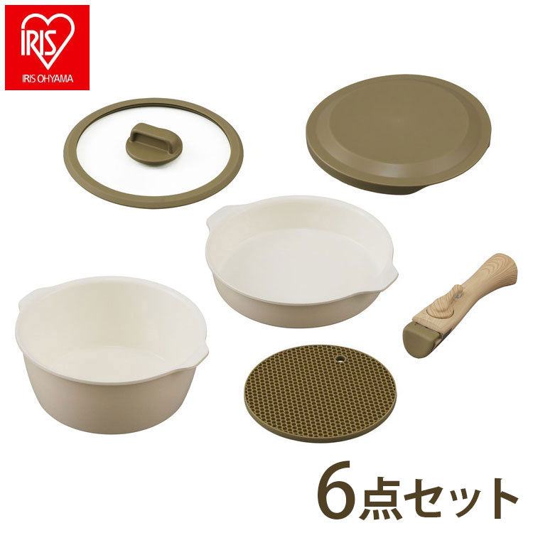 アイリスオーヤマ お皿になるフライパン6点セット DPAN-6S アイボリー 取っ手が取れる フライパンセット 鍋 着脱ハンドル セラミック 可愛い かわいい おしゃれ IRIS OHYAMA(代引不可)
