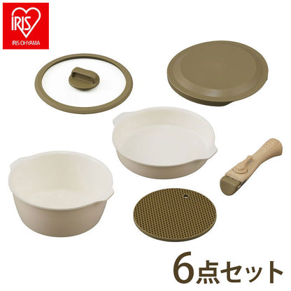 アイリスオーヤマ お皿になるフライパン6点セット DPAN-6S アイボリー 取っ手が取れる フライパンセット 鍋 着脱ハンドル セラミック 可愛い かわいい おしゃれ IRIS OHYAMA(代引不可)