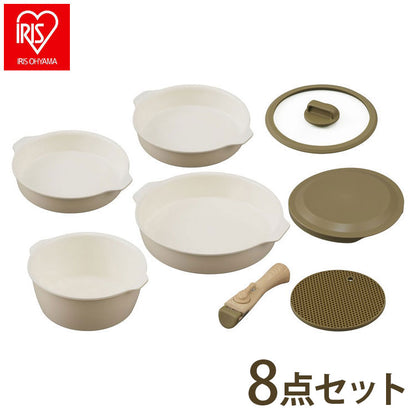 アイリスオーヤマ お皿になるフライパン8点セット DPAN-8S アイボリー 取っ手が取れる フライパンセット 鍋 着脱ハンドル セラミック 可愛い かわいい おしゃれ IRIS OHYAMA(代引不可)