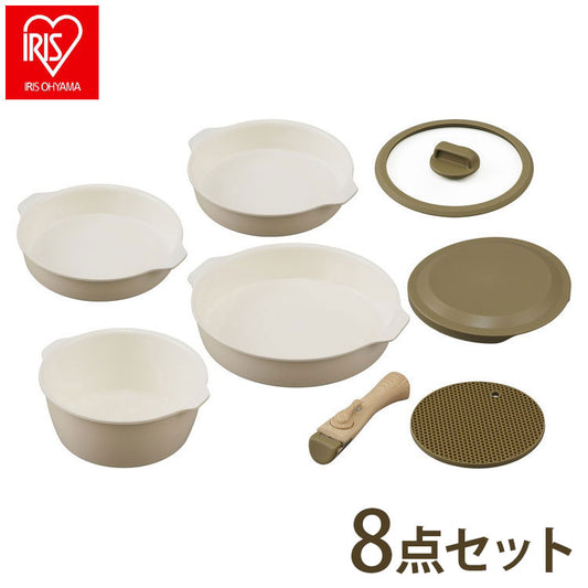 アイリスオーヤマ お皿になるフライパン8点セット DPAN-8S アイボリー 取っ手が取れる フライパンセット 鍋 着脱ハンドル セラミック 可愛い かわいい おしゃれ IRIS OHYAMA(代引不可)