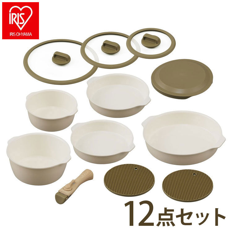 アイリスオーヤマ お皿になるフライパン12点セット DPAN-12S アイボリー 取っ手が取れる フライパンセット 鍋 着脱ハンドル セラミック 可愛い かわいい おしゃれ IRIS OHYAMA(代引不可)
