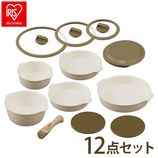 アイリスオーヤマ お皿になるフライパン12点セット DPAN-12S アイボリー 取っ手が取れる フライパンセット 鍋 着脱ハンドル セラミック 可愛い かわいい おしゃれ IRIS OHYAMA(代引不可)