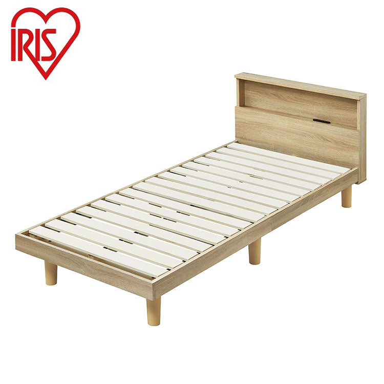 アイリスオーヤマ すのこベッド SS セミシングル 棚付き 2口コンセント 宮棚付き 宮付き ヘッドボード すのこ 通気性 HIROBIRO ライトナチュラル HSB-SS IRIS OYAMA(代引不可)